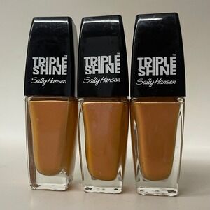 Lot of 3 Sally Hansen Triple Shine Nail Polish 120 Clam Up Golden Orange Metalic